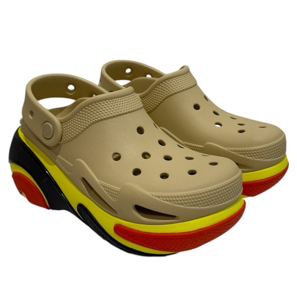 New Crocs Women Sesame Bubble Crush Clogs‎ Sz 6 Colorful Platform Casual Comfort